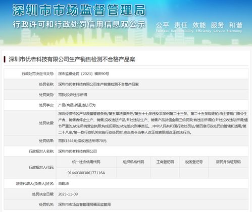 深圳市优者科技生产销售检测不合格产品案